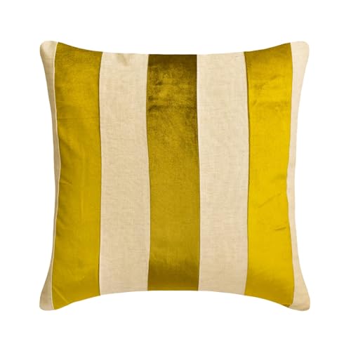 The HomeCentric Striped Decorative Throw Pillow Covers 22" x 22" | Modern Velvet Cushion Cover | Patchwork Chartreuse Green Pillowcases for Couch, Sofa, Bed, or Living Room - Velvet Band Chartreuse
