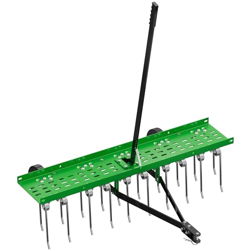 48" Tow-Behind Dethatcher with 24 Spring Steel Tines, Pull Behind Lawn Tractor Mower Grass Rake for Yard, Garden, and Farm Care – Removes Thatch, Leaves, and Pine Needles-Orange
