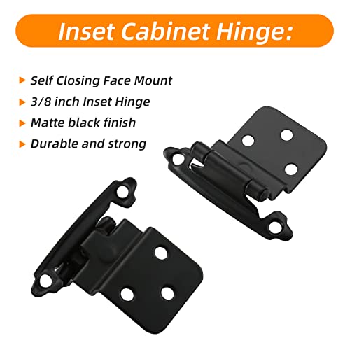 Home Master Hardware 3/8" Inset Cabinet Hinge (25 Pair 50 Pack), Self Closing Face Frame Cabinet Hinges For Kitchen/Bathroom/Furniture Cabinets & Doors, Matte Black Finish #TOP2