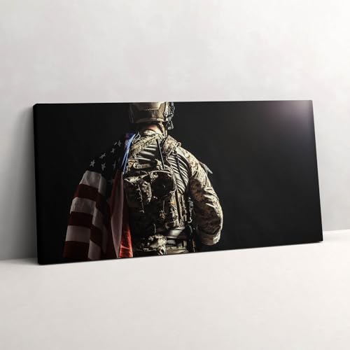 Tableau sur toile soldat au drapeau Wallfluent 100x50cm art mural