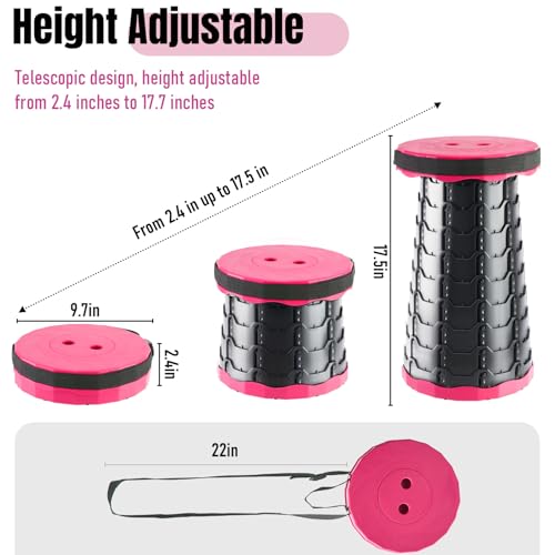 Image of Doseno Upgraded Foldable Stool Thickened, Portable Collapsible Stool Retractable Stool for Fishing, Hiking Tours, BBQ, Parties, Outdoor Activities（Pink）