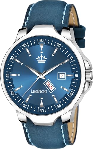 Image of LIMESTONE Men's Analog Quartz Watch with Day & Date Display, Leather /Silicone Strap - Casual & Formal Wrist Watch for Men