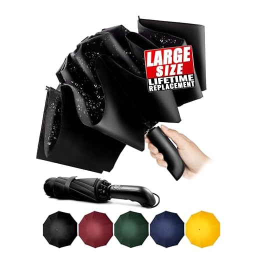 Paraguas Plegable Compacto – Paraguas invertido Automático Negro a Prueba de Viento para Hombres, Revestimiento de Teflón 210T Abarca 105cm Paraguas Grande de 10 Varillas Regalos Originales