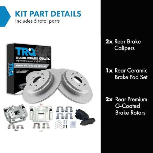 Image of TRQ Rear Brake Pad and Rotor Set Ceramic Solid Rotors Calipers