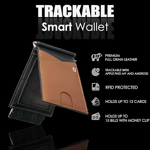 Jenoss Smart Tracking Wallet For Men: Smart Tracker Works with Apple Find My Full Grain Leather, Slide Pop Up Card, Minimalist Compact 12 Cards Slot Organizers ID Money Clip2