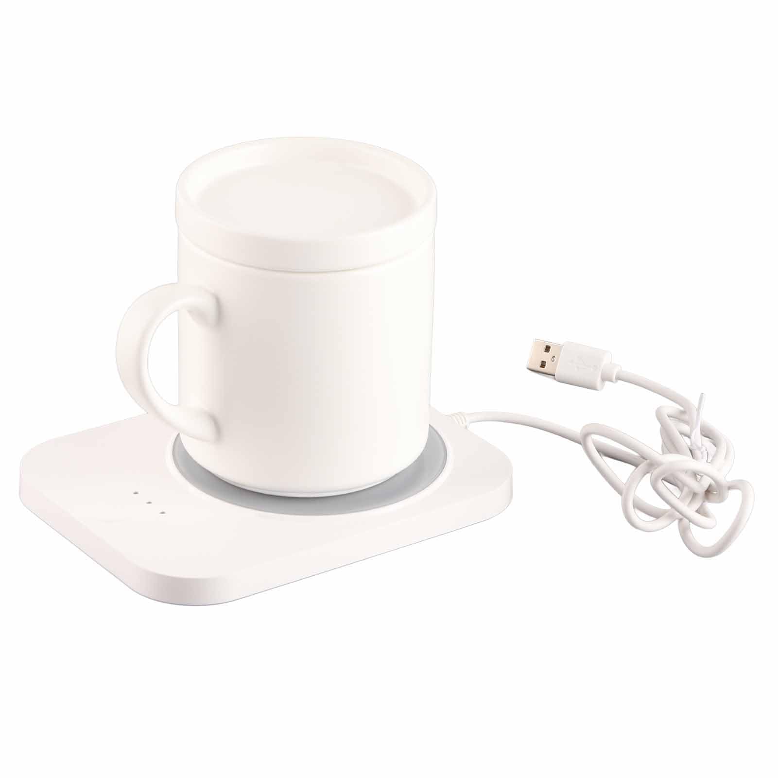 Scaldatazze Alimentato Tramite USB da 55 ℃ - Scaldatazze Per Latte con 3 Impostazioni di Temperatura, Ideale Per Scrivanie di Casa E Ufficio(Bianco)
