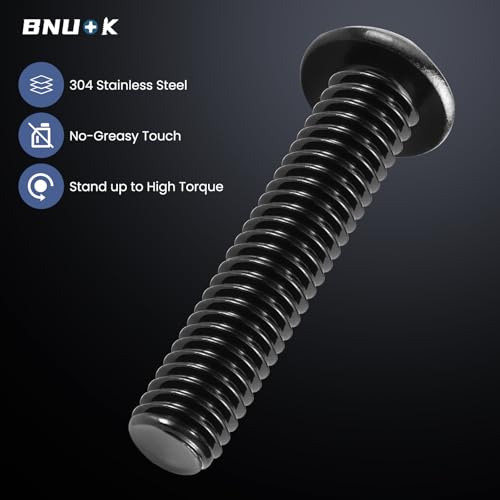 Image of 1 /4-20 x 3 /4 Inch Button Head Socket Cap Bolts Screws,304 Stainless Steel 18-8,Fully Threaded,Black Zinc Plated,with Hex Spanner(100Pcs)