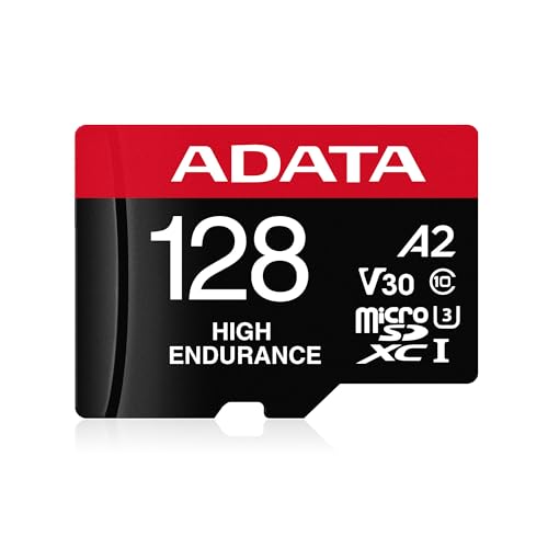 Image of ADATA High Endurance 128GB microSDXC UHS-I Memory Card with Adapter, V30, A2, U3, Class 10, Up to 100MB /s Read & 85MB /s Write, 4K Ultra HD Recording for Dashcams, CCTV, Action Cameras, Drones, Phones