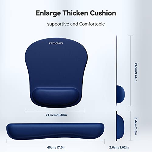 Image of TECKNET Keyboard Wrist Rest and Mouse Pad with Wrist Support, Memory Foam Set for Computer /Laptop /Mac, Lightweight for Easy Typing & Pain Relief Ergonomic Mousepad,Blue