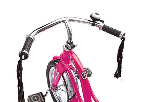 Schwinn Roadster Bike for Toddler, Kids Classic Tricycle, Low Positioned Steel Trike Frame w/ Bell & Handlebar Tassels, Rear Deck Made of Genuine Wood, Boys and Girls Ages 2-4 Year Old, Bright Pink