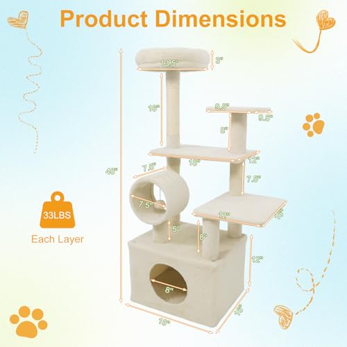 PETSITE Torre para Gatos 48 pulgadas Beis con Rascadores y Plataformas miniatura 3