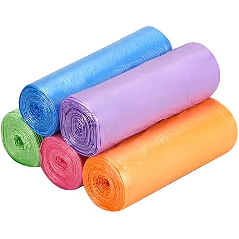 Small Bin Bags 5L Bin Liners 150 Bags Garbage Bags for Kitchen, Office, Bathroom, Fit 4-8 Liter Trash Can Pedal Bin Liners, 5 Color (17.71"x19.68") Cover