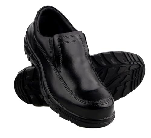 Image of Karam FS73 Slip-On Buff Grain Black Leather Safety Shoes| Single Density | Fiber Toe with Black PU Sole