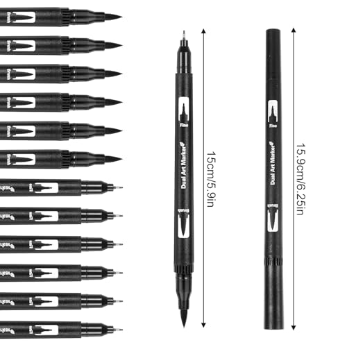 Qianyu 12 Pack Drawing Pens Black Felt Tip Markers Dual Brush Fineliners Pens Fine Calligraphy Brush Pen For Beginners Art Sketching Writing Hand Lettering Scrapbooking Journaling - Image 2