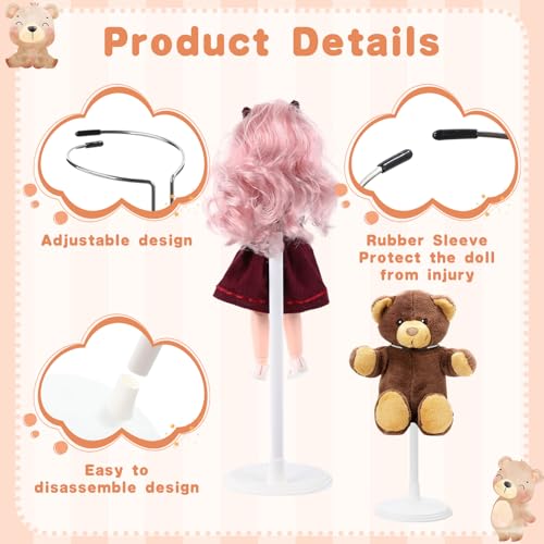 Image of Yaocom 12 Pcs Adjustable Doll Stand Display Holder for 14 to 18 Inches Action Figure Stands with Expandable Waist Wire Bracket Support Dolls Display Rack for Home Shop Birthday Party(White)