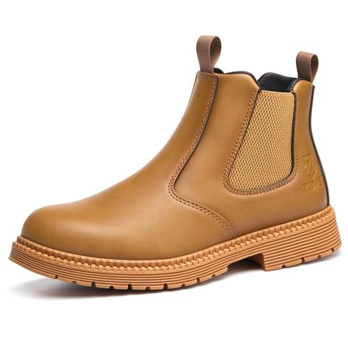 ZBVB Steel Toe Boots for Men Women, Slip On Work Boots Mens, Waterproof Steel Toe Chelsea Boot Womens Ideal for Construction Outdoor Industry Welding, Yellow, Men Size 14 & Women 15.5