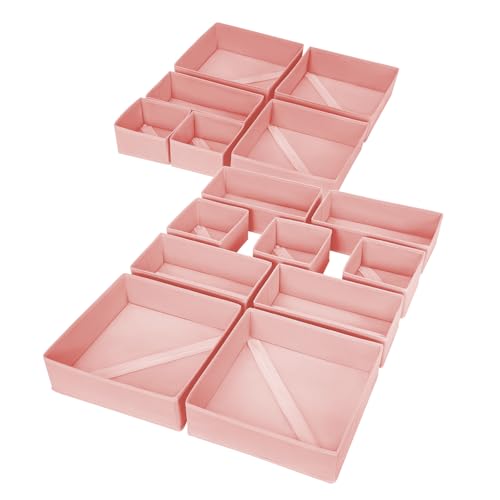 Image of DIMJ Drawer Organizer for Clothing, 15 Pack Fabric Drawer Organizer Bins, Foldable Sock Organizer for Drawer, Dresser Organizer for Clothes, Socks, Bra, Tie (Pink)