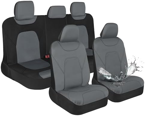 Motor Trend Waterproof Car Seat Covers Full Set – Black & Gray Seat Covers for Car Front & 60/40 Split Back Bench – Carseat Cover for Trucks, SUV – Universal Fit for Most Regular Size Vehicles Motor Trend Waterproof Car Seat Covers Full Set – Black & Gray Seat Covers for Car Front & 60/40 Split Back Bench – Carseat Cover for Trucks, SUV – Universal Fit for Most Regular Size Vehicles