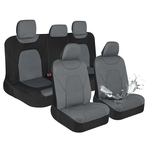 Image of Motor Trend Waterproof Car Seat Covers Full Set - Black & Gray Seat Covers for Car Front & 60 /40 Split Back Bench - Carseat Cover for Trucks, SUV - Universal Fit for Most Regular Size Vehicles