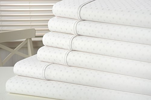 kathy ireland Home 1200 Thread Count Swiss Dot Egyptian Quality Cotton Rich 6 Piece Sheet Set with Bonus Pillowcases - 6 Colors (Queen, White)