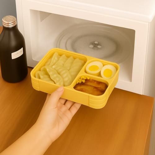 Image of daiDokoro 3 Compartment Bento Lunch Box with Removable Containers | Compact Leak-Proof, Microwave & Dishwasher Safe Tiffin for Office Use, School & Travel (Turmeric Yellow, 1040 ML)
