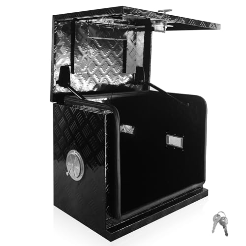 Fsehyue 30x20x22 Inch Aluminum Generator Toolbox Heavy Duty Generator Storage Box Waterproof Truck Storage Organizer with Lock Keys Vent Hole Cable Entry Hole Suitable for RV Garage Trailer Black