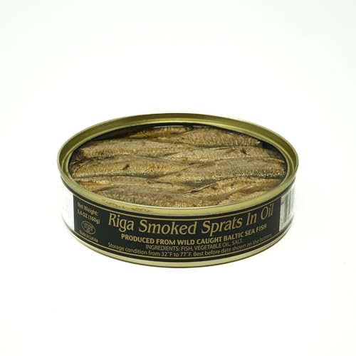 Sprats Riga Smoked (12 Pack) Gold Star 5.6 oz Tins in Vegetable Oil Product of Latvia, Kosher
