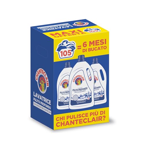 Chanteclair - Detersivo per Lavatrice Pulito Profondo, Rimuove le Macchie più Difficili, Bucato Pulito e Duraturo - 3 Flaconi da 1575 ml