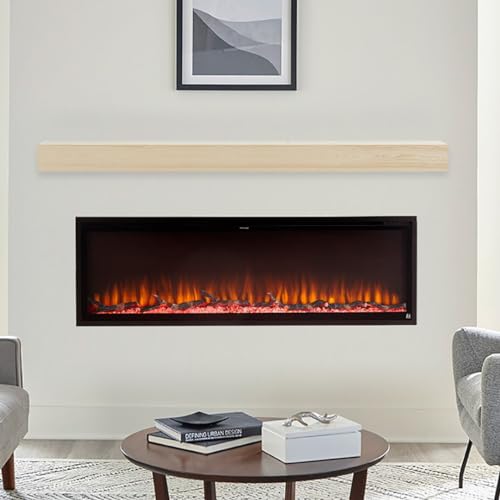 Image of Touchstone Floating Fireplace Mantel Shelf - Solid Wood Wall-Mounted Mantel - Rustic Farmhouse Style 72 Inch - Unfinished