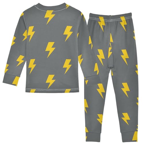 Pajama Sets Long Sleeve Yellow Lightning Bolt Pattern Soft Comfy Sleepwear 2 Piece PJS 3-8T3