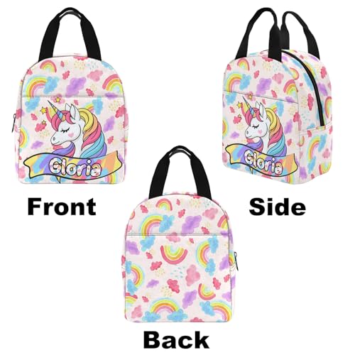 Generic Custom Kid's Backpack with Lunch Bag Box Pencil Pouch for Girls Personalized Rainbow Name School Bag for Daughter Granddaughter 3 in 1 Bookbags Set Schoolbag for School Season, Design 124