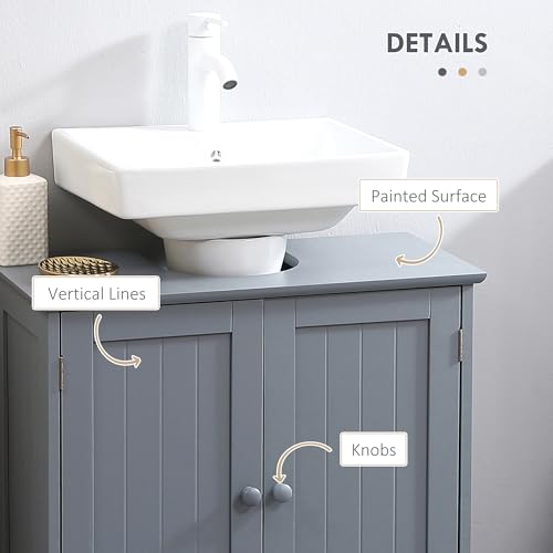 image for HOMCOM Under Sink Bathroom Cabinet with 2 Doors and Shelf, Pedestal Si