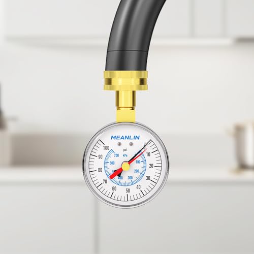 Image of MEANLIN MEASURE 0~100Psi 3 /4 inch Female Water Pressure Test Gauge, 2.5 inch FACE DIAL with Red Indicator Hands, Hydraulic Tester Suitable for Gardens, Water Pipes