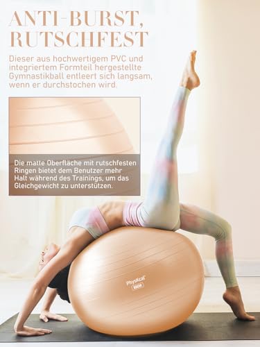 PhysKcal 65cm Beige Dicker Gymnastikball und 23 cm Pilatesball Set, Anti Burst Gymnastikball, Anti-Rutsch-Sitzball, Balanceball, Yogaball für Zuhause, Fitnessstudio und Büro
