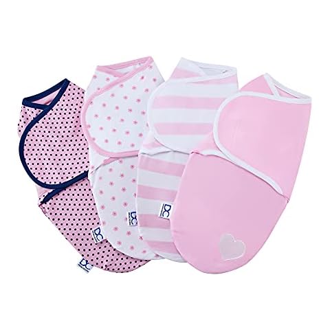 Delta Children Little Lambs Adjustable Swaddle Wrap - Premium Cotton - Size Extra Small, Fits Babies 0-3 Months/4-7 lbs., 4-Pack, Pink Cover