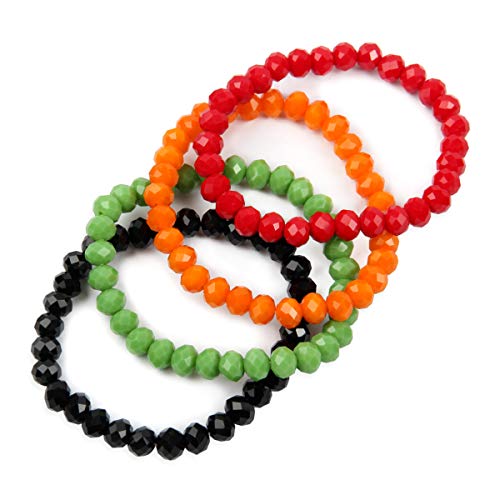 Image of RIAH FASHION Bohemian Multi-Layer Beaded Stacking Bracelet - Versatile Stretch Strand Statement Wrap Slip-on Cuff Bangle Shiny Crystal Bead Metallic, USA Flag, Rainbow Pride