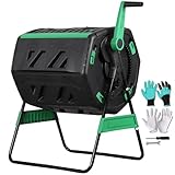 【Dual Chamber Design for Continuous】 Composting 53-gallon capacity allows you to add new scraps to one chamber while the other matures, so you can harvest finished compost in just 4-6 weeks (or less in hot weather) without waiting for a full batch to...