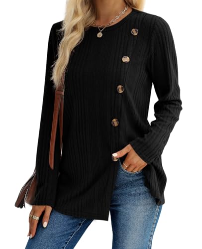 Image of XIEERDUO Long Sleeve Tops for Women Tunics Buttons Front Slit