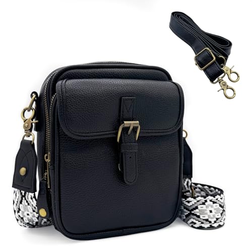Image of YINKIGI Cross Body Bag Women - PU Leather Women's Cross-Body Bags, Adjustable Wide Strap Phone Bag with 10 RFID Card Slots & Multiple Pockets, Small Anti-Theft Messenger, Black