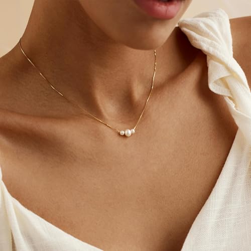 Pearl Necklaces for Women-14k Gold Plated Layered-Single Pearl Necklace Simple Pearl Choker Necklaces for Women Trendy Cute Gold Necklace Jewelry for Women Gifts4