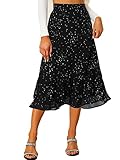 Allegra K Women's Printed Skirt 2025 Weekend Trendy Summer Chiffon Ruffle Tiered Flowy Midi Skirts Small Black-Star