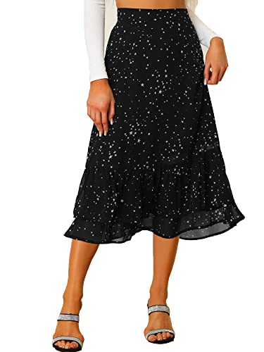 Allegra K Women's Printed Skirt Chiffon Ruffle Tiered Flowy Midi Skirts