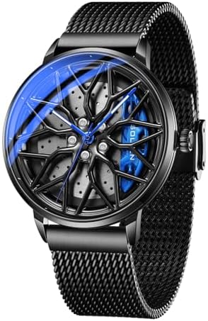 OLEVS Mens Watches Skeleton Quartz Car Wheel Stainless Steel Casual