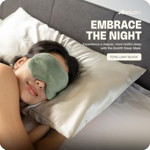 Image of Boldfit Eye Mask for Sleeping with Adjustable Strap Super Soft Sleep Masks Blind Fold for Comfortable Travelling Sleep Mask Pad for Girls Eye Masks Blind Folds for Sleeping - Green Grey (Pack of 2)