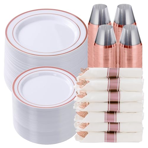 Rose gold disposable dinnerware set for parties