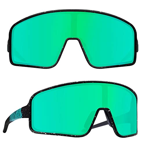 Maxjuli Youth Kids Polarized Sunglasses For Boys And Girls,Windproof Outdoor Baseball Sports Cycling Uv400 Protection Sun Glasses 7705(Black With White Splatter/Green) #TOP14