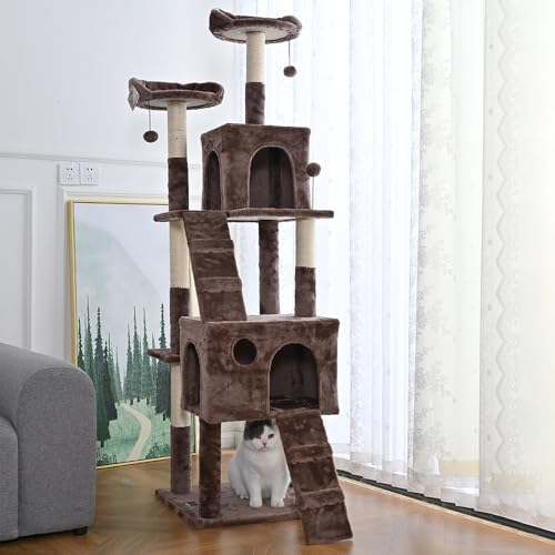 Arranhador de gato grande, luxuoso, multifuncional com casas, camas, poleiros, escadas e brinquedos