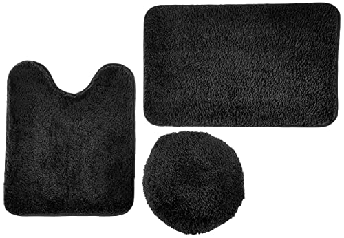 Lavish Home 3 Piece Super Plush Non-Slip Bath Mat Rug Set - Black, 24" X 19.5"X1" #TOP24