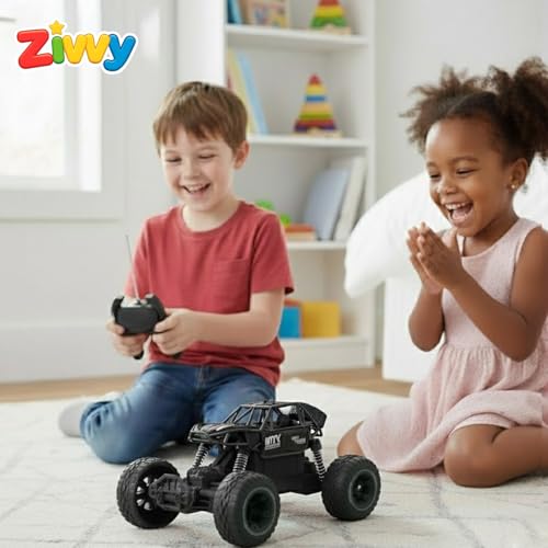 Image of Black RC Car Rock Crawler Remote Control Car with LED Headlight, Rechargeable Battery High Speed Off Road RC Car, Monster Truck Toy Car for Kids & Boys 7-14 Years | Remote Control Car Toy Gift