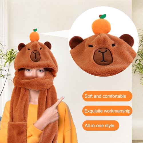 Gorro capibara peluche 3 en 1 ideal para regalar en invierno a mujeres 2